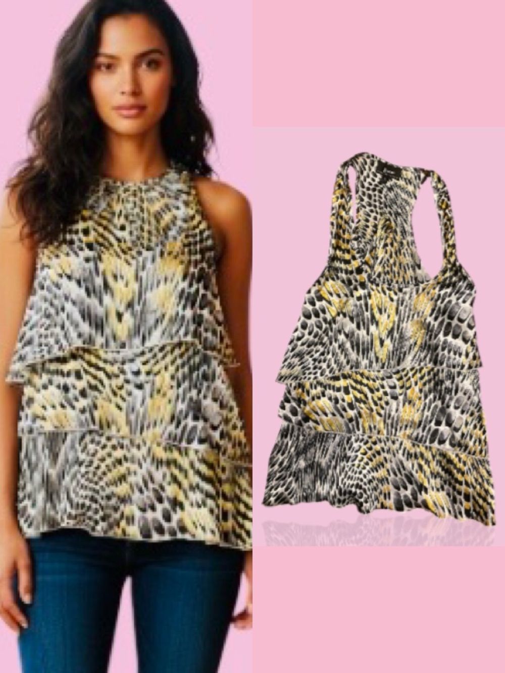 Bwear Tiered Ruffle Back out on sides Tank Top in Yellow Black White